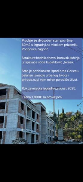  Prodaja, dvosoban stan 62 m2 na Zagoriču u izgradnji 1800e